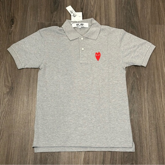Brand NWT Comme des Garçons Play CDG Long Heart Grey Polo